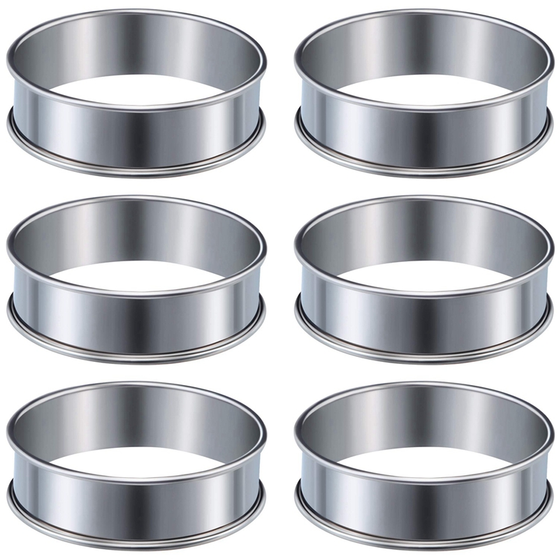 6 stk. muffin tærteringe dobbeltrullet tærtering rustfrit stål muffinringe metal rund ringform til madlavning: Default Title