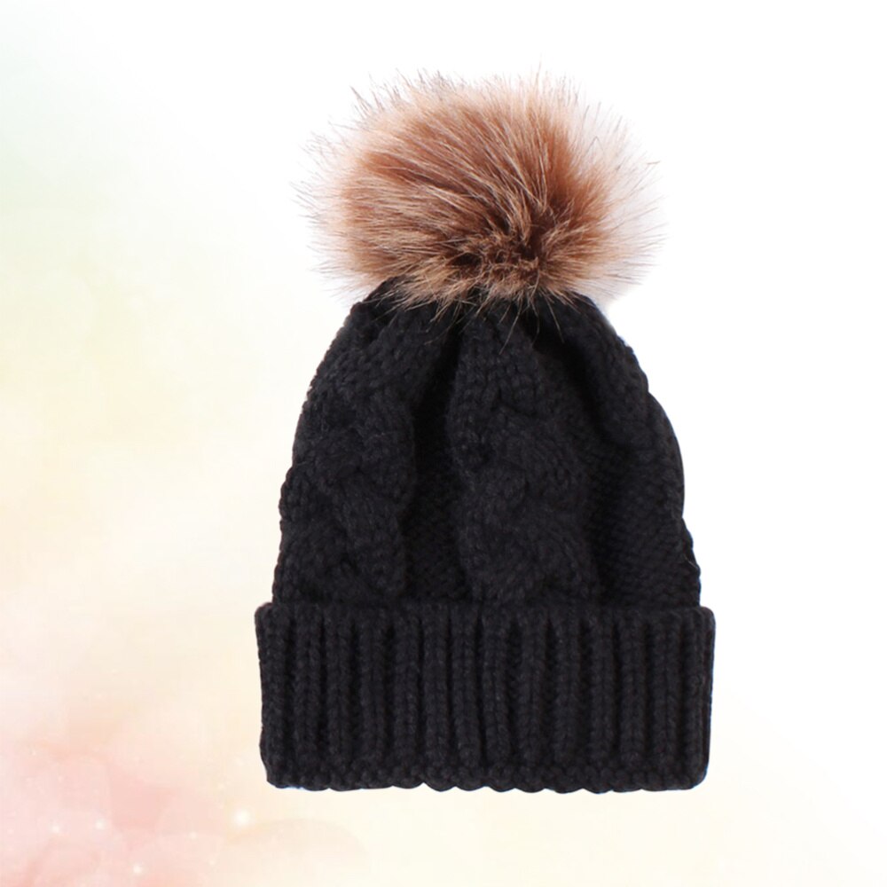 Winter Warm Gebreide Muts Schattige Kinderen Hoed Baby Haak Beanie Cap Acryl Fiber Hat (Zwart): Black