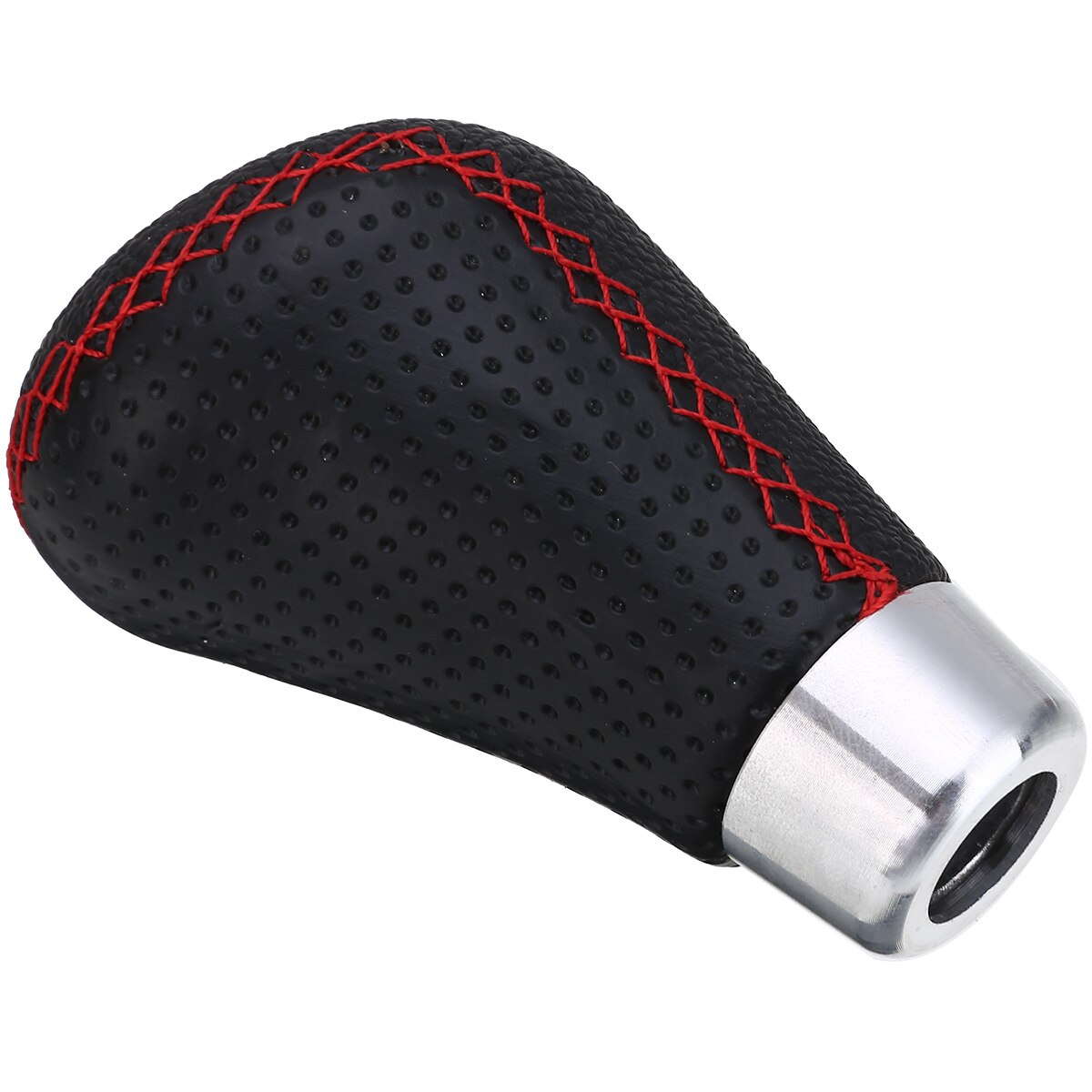 Universal 5 Speed Shift Knob Leather Red Stitch Car Gear Stick Shift Knob Lever Shift Knob Head Kit with Hoses Screws