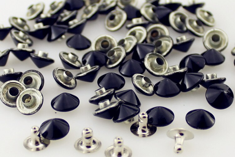 100 stücke 9mm Bunte einstellen Kegel Nieten Zink Legierung Leder Zucht Schuhe DIY Punk Stil Spitze Schraube Für Gürtel taschen pulseras pinchos: Schwarz