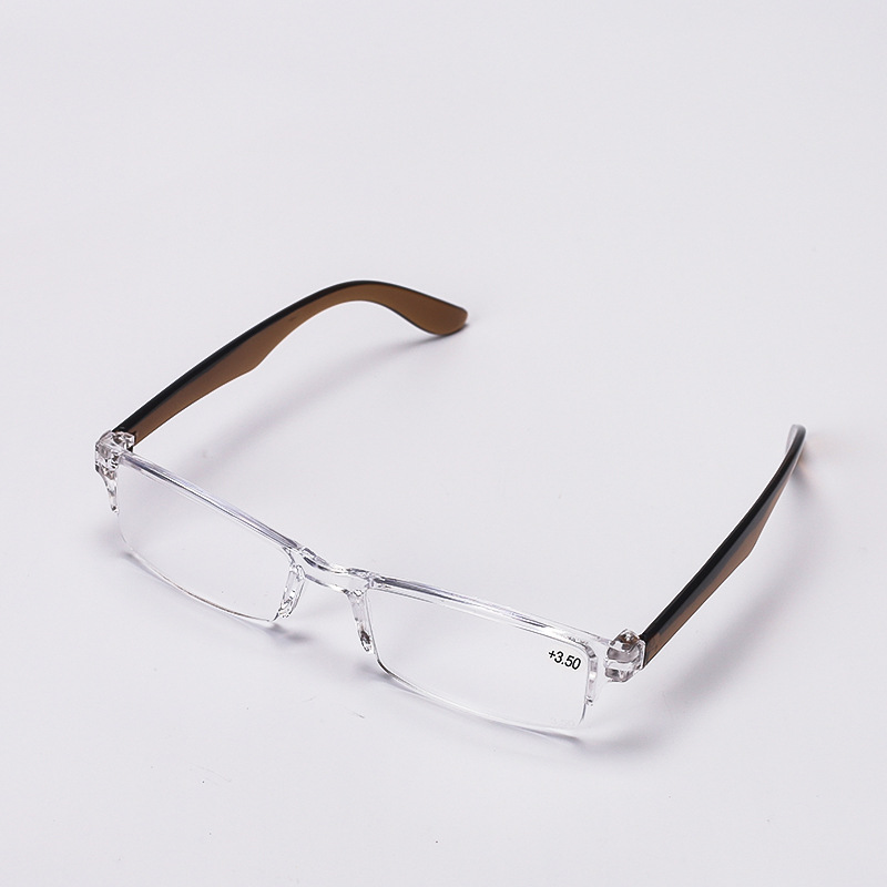 Ultralight Transparent Frame Reading Glasses Portable Patchwork Presbyopia Eyeglasses Diopter +1.0 To +4.0: Tawny / +100