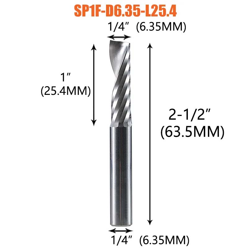Dreanique 1pc Single Flute Spiral End Mill 1/8 1/4Inch Shank CNC Carbide Aluminum Inch Size Cutter for woodworking Acrylic ACM: 12mm