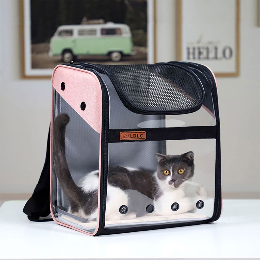 Nueva mochila transparente Visible para mascotas, mochila porta gato, mochila transpirable para viaje al aire libre para perros pequeños y gatos @ 40