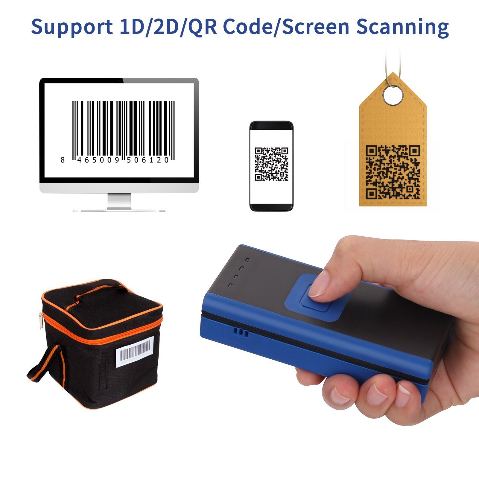Aibecy Handheld 1D 2D QR Mini Barcode Scanner 3-in-1 BT &amp; 2.4G Wireless &amp; USB Wired Bar Code Reader Portable Scanner