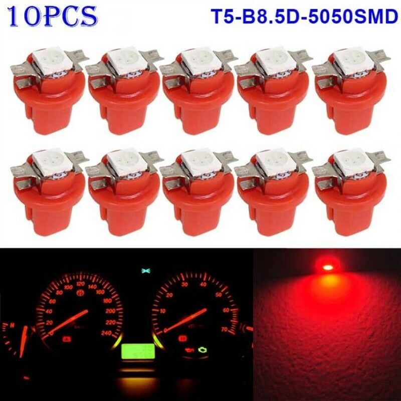 10Pcs Led Licht Auto Gauge Speed Dash Bulb Dashboard Instrument Licht Wedge Interieur Lamp B8.5D 509T B8.5 5050 led 1 Smd T5 Lamp: Rood