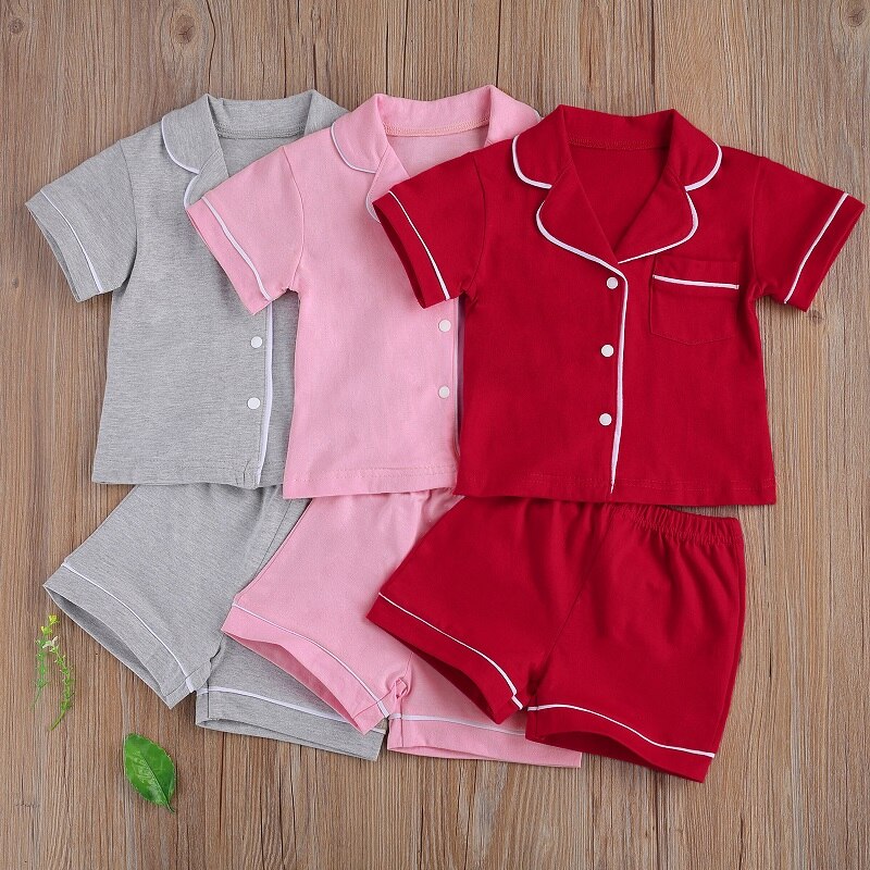 1-7Y Toddler Kids Baby Boy Girl Short Sleeve T-shirt Tops Shorts 2PCS Homewear Sleepwear Pajamas Set Summer Sleeping Clothes