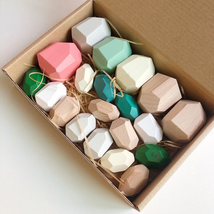 Giocattolo per bambini blocchi di legno creativo stile nordico Montessori giocattoli educativi colorati gioco impilabile bilanciamento pietra arcobaleno per bambini: L 20PCS