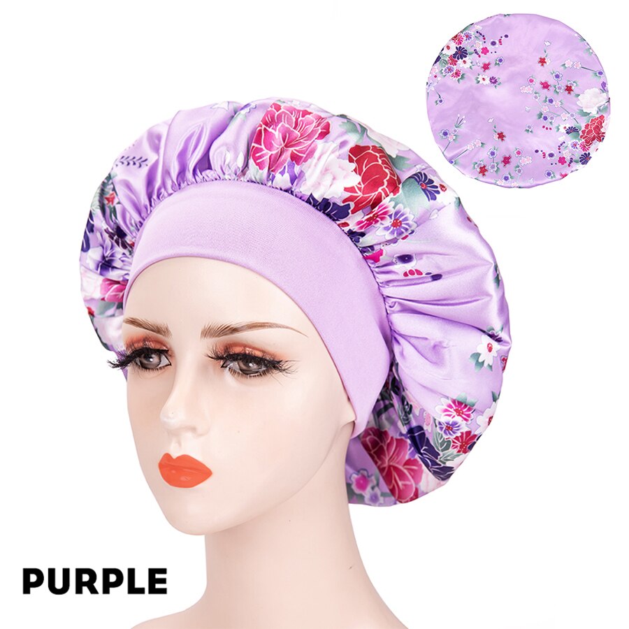 Soft Sleep Caps Night Satin Bonnet Wide Premium Elastic Band Salon Bonnet Hair Loss Sleeping Cap For Women Barber Accessories: Purple