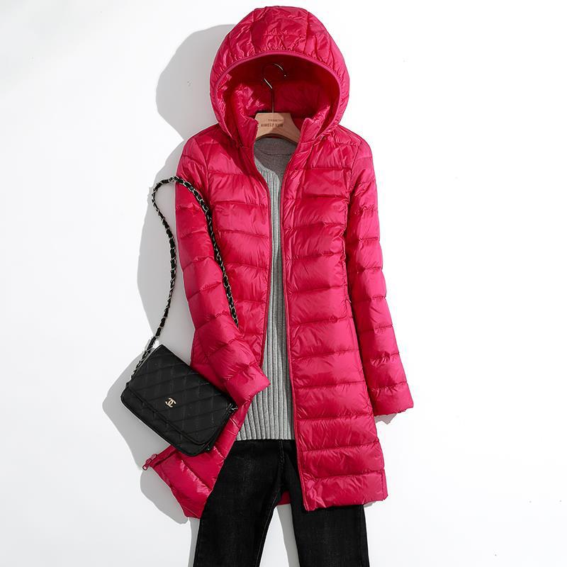 Autumn and Winter Light Down Jacket Women's Mid-length Slim-fit Slimming Removable Cap Lightweight Outdoor Windproof Jacket: M / GRAY