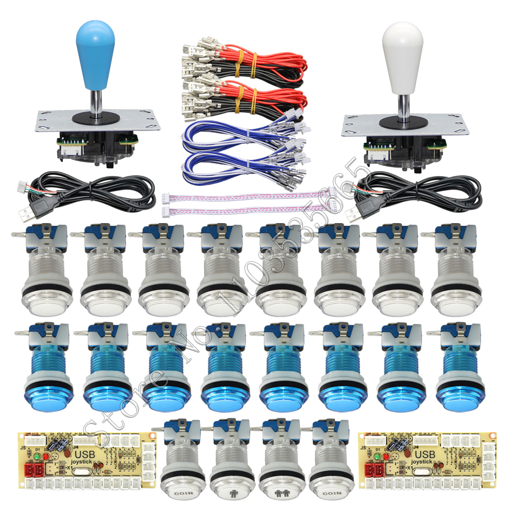 Gør-det-selv 2- spillers pc raspberry pi arkadespilsæt med led-trykknap amerikansk joystick usb-encoderkabler mame jamma-dele: Gul