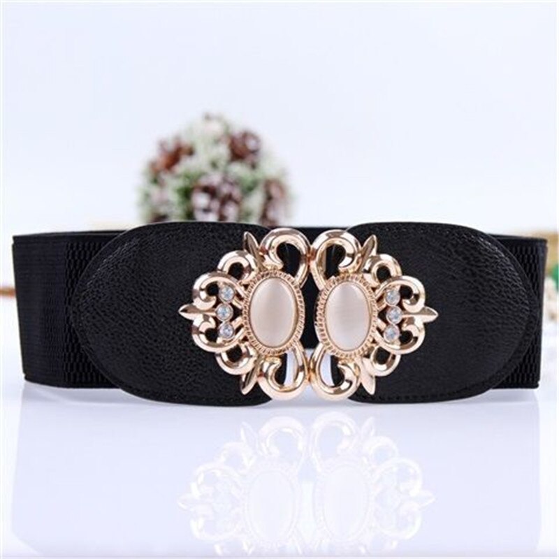Ceintures pour femmes noires, taille élastique Simple pour dames, boucle de ceinture en métal avec décoration en diamant, pull robe à la ,: R