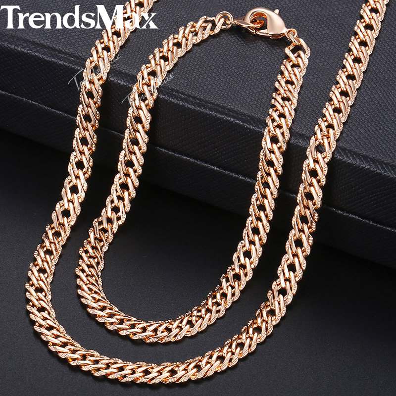 Sieradenset voor dames, 585 roségouden armbanden en kettingen, gehamerde venetiaanse ketting, sieraden 5.5mm kcs 03