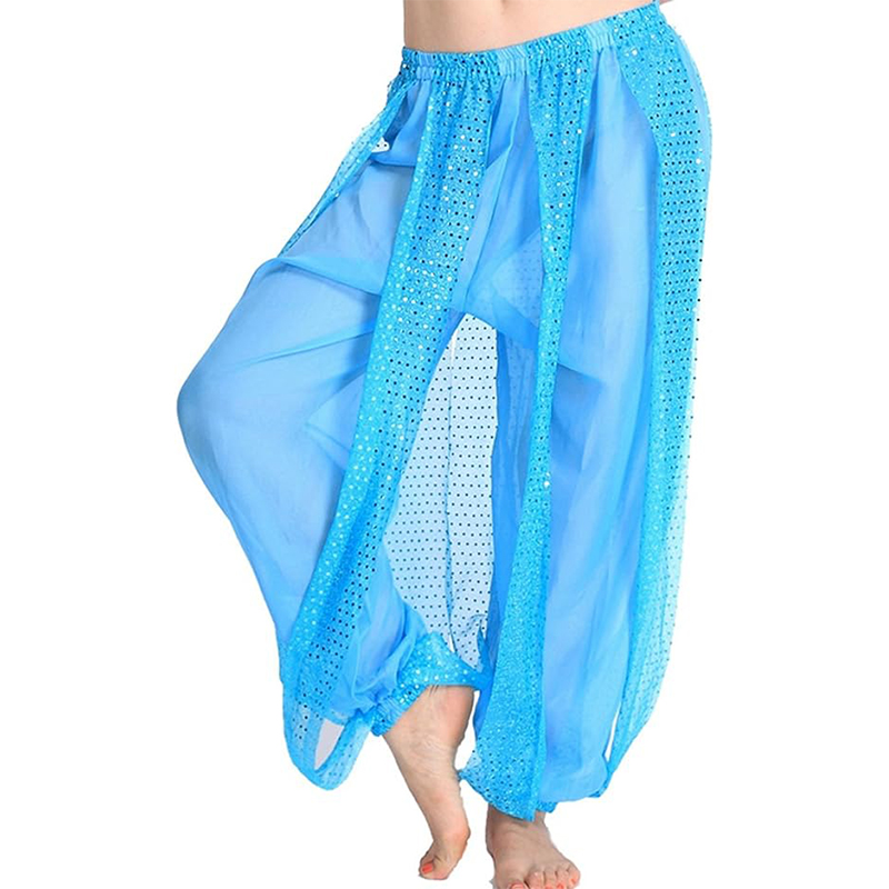 Pantalones Harem de gasa para danza del vientre, farol árabe de Halloween, pantalones de lentejuelas brillantes, pantalones elegantes, pantalones bombachos para mujeres bailarinas: Negro