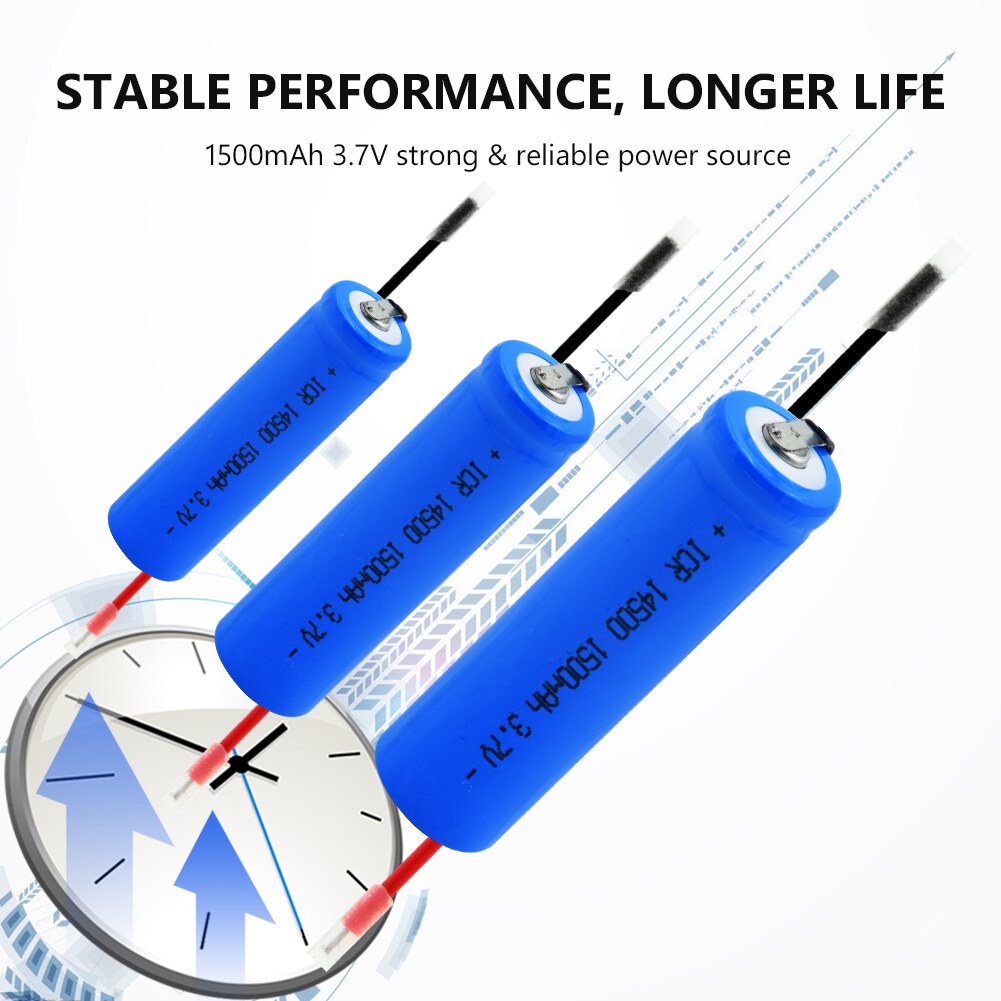 1/2/4 Pcs ICR 14500 1500mAh Li-ion Battery With 2 DIY Wires Torch Flashlight Power Bank LED Light 14500 Replacement Battery