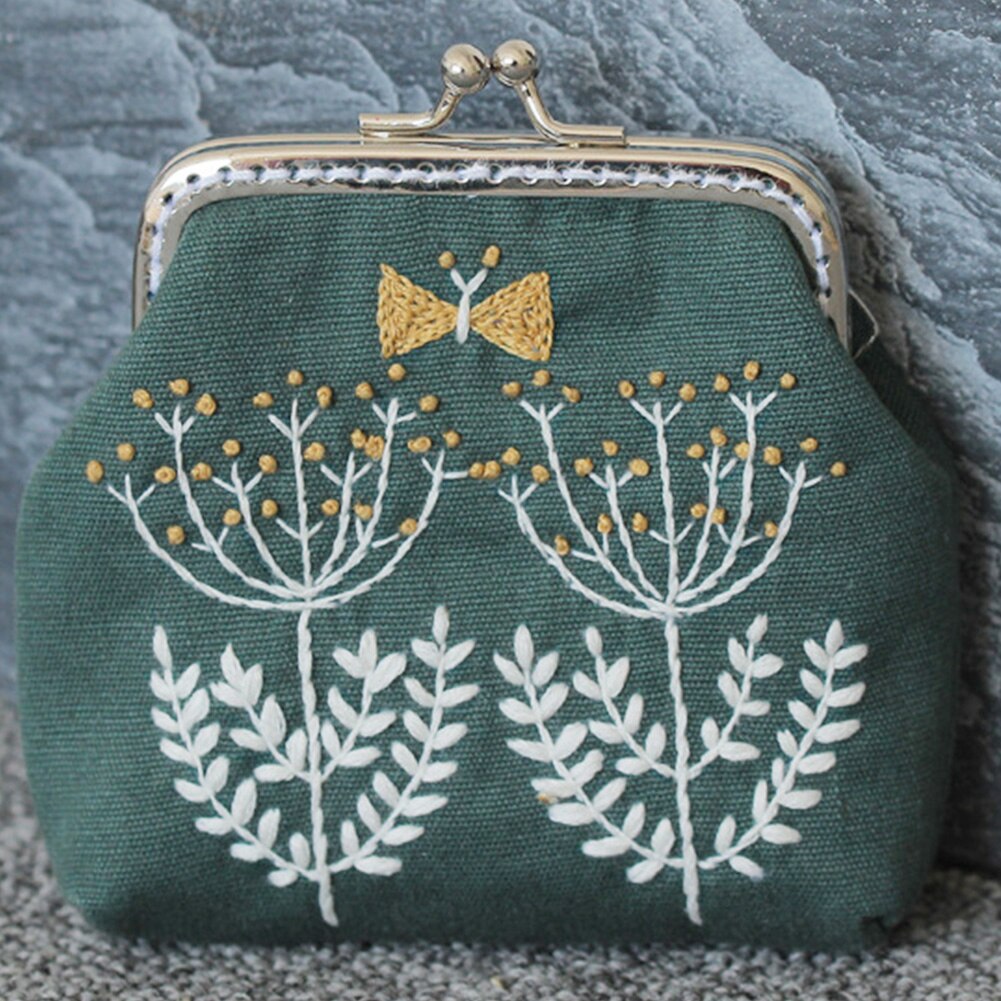 Women DIY Embroidery Purse Set Small Sewing Vintage Cross Stitch Materials Coin Wallet Chinese Style Flower Tree Handmade