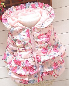 Meisjes Vest Jas Kinderen Casual Kleding Jas Hoodie Herfst Winter Bloem Bovenkleding Kinderen Rits Dikke Warme Buitenste: Pink / 4T