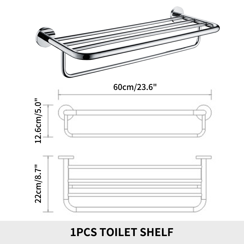 Badkameraccessoires Handdoekenrek Plank Papierhouder Roestvrij staal Toiletborstelhouder Handdoekring Robe Hook Hanger Chroom