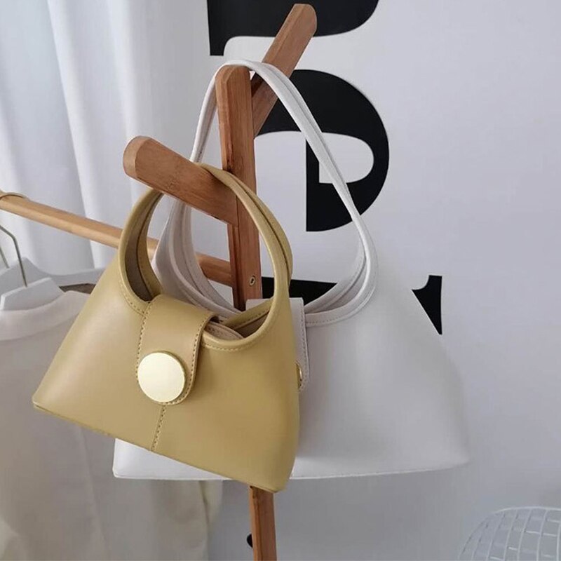 French Style Women's Underarm Small Handbags Simple Single Shoulder Bags Hasp Solid Leather Female Spring Trendy Bags