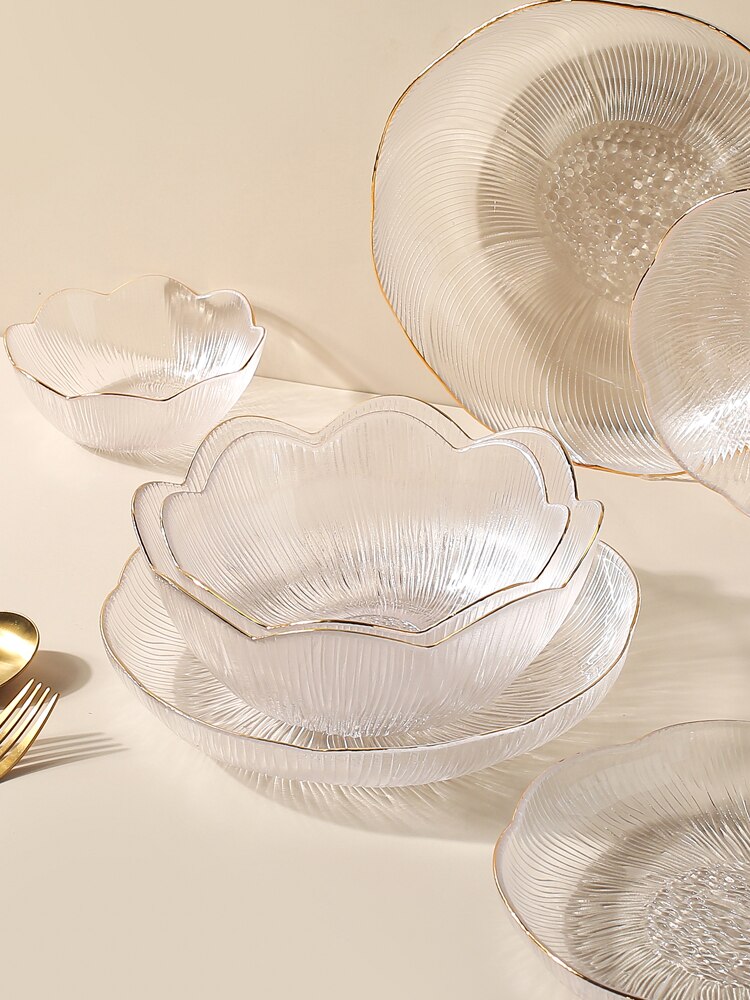 Ins Simple Fruit Plate Crystal Glass Dessert Plate Fruit Salad Bowl Dessert Bowl Set Dishes and Plates Sets
