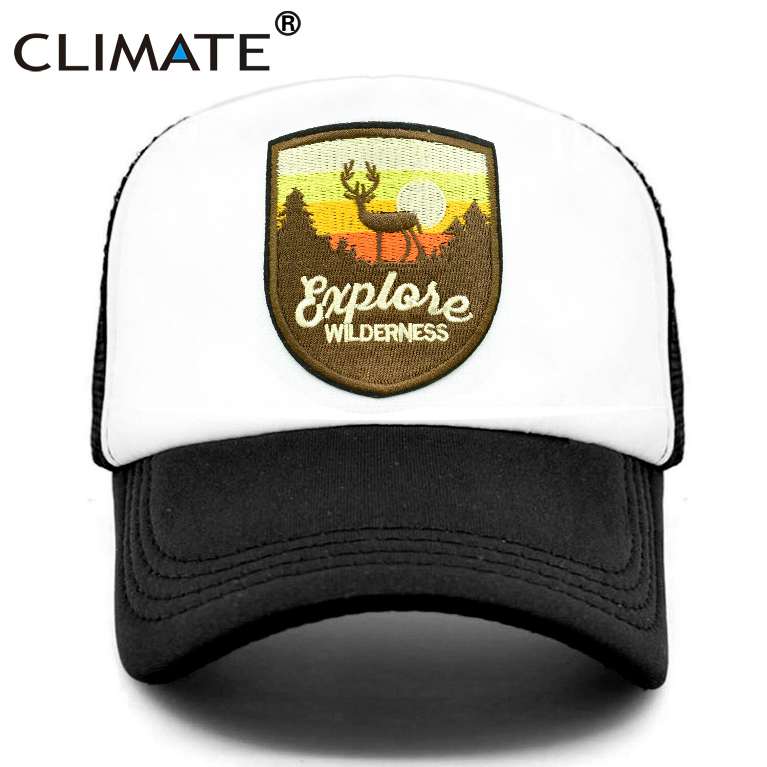 CLIMATE Explore Trucker Cap Wilderness wildlife Camouflage Cap for Outdoor Exploration Baseball Cap Summer Cool Mesh Caps: black / Adult 55to58cm Head