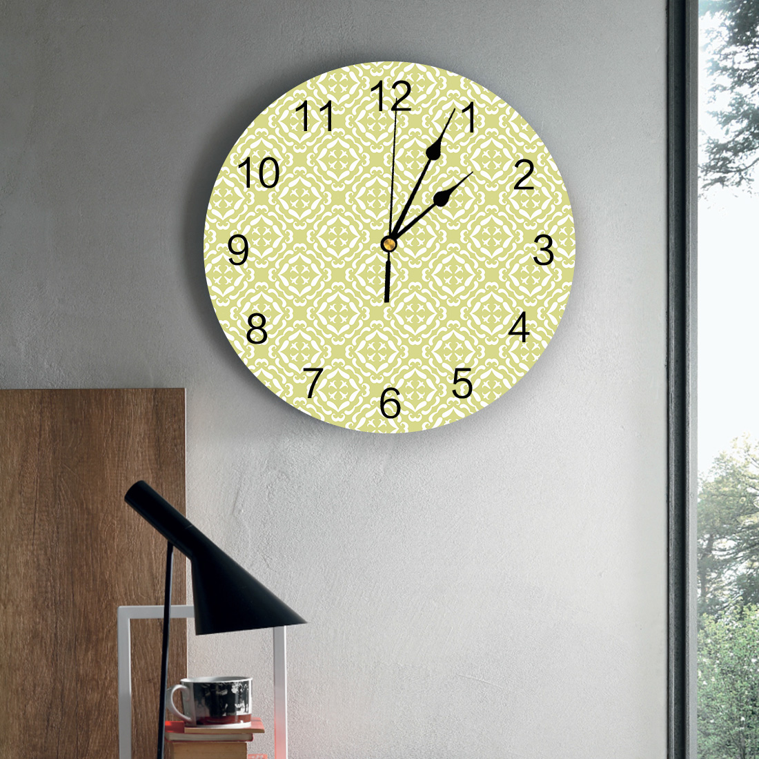 Green Texture Pattern Wallpaper PVC Wall Clock Home Decor Bedroom Silent Clock Kitchen Living Room Wall Digital Clock