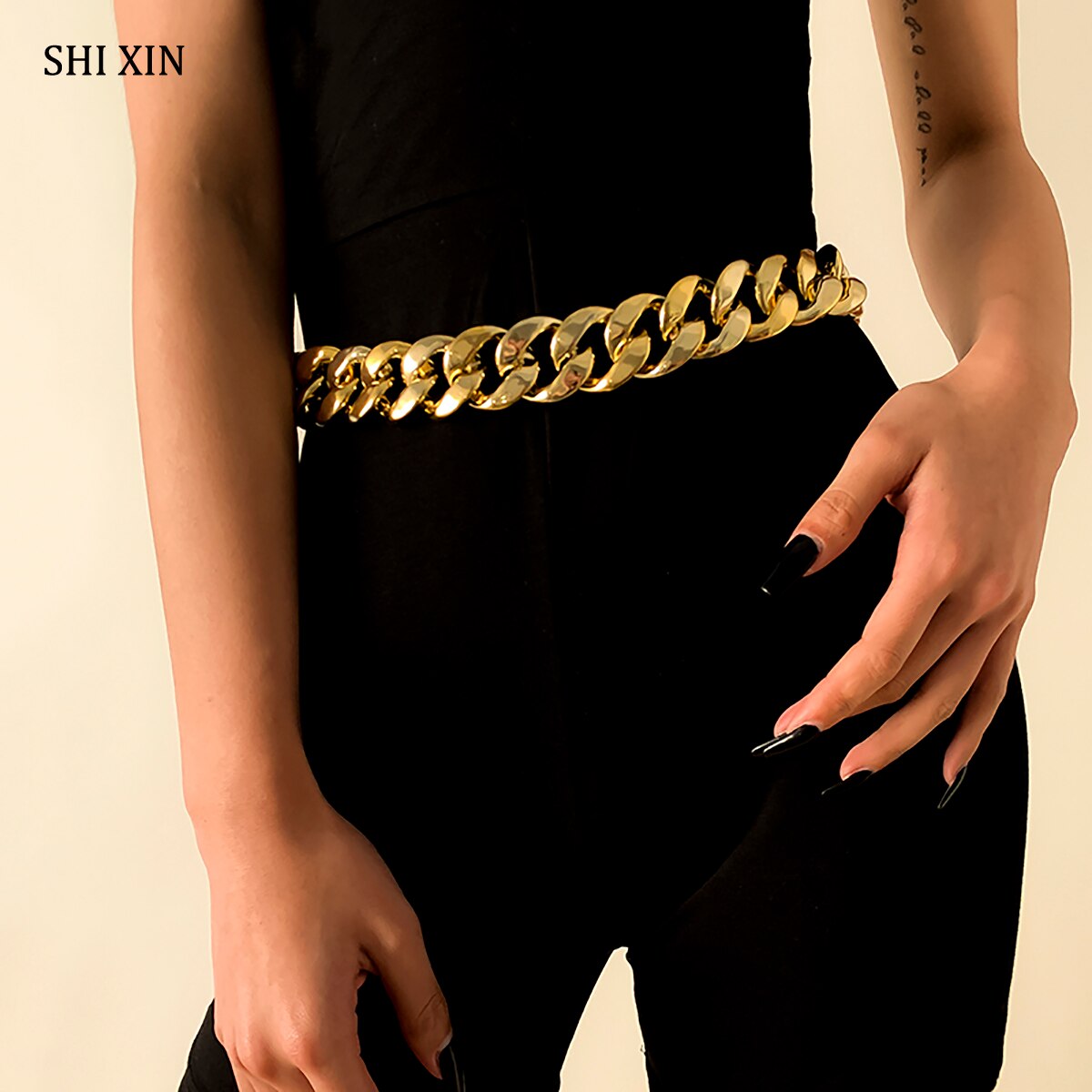 Shixin Punk Ccb Materiaal Dikke Ketting Riem Voor Vrouwen Mode Vrouwelijke Taille Keten Op Jean/Jurk Accessoires Riem sieraden