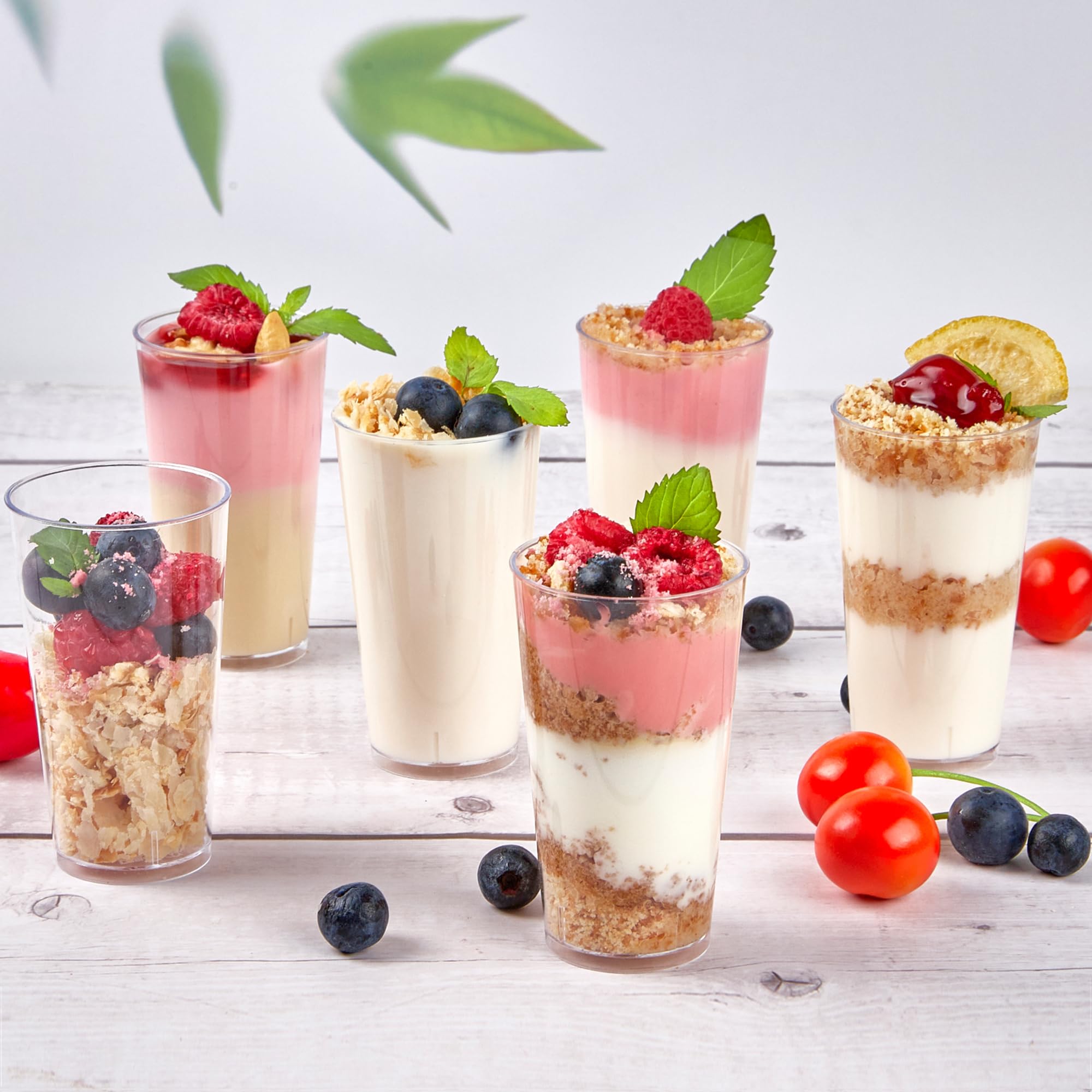 20Pack Plastic Mini Dessert Cups with spoons Parfait Appetizer Cups Party Clear Pudding Fruit Ice Cream Cup Dessert Shot Glasses