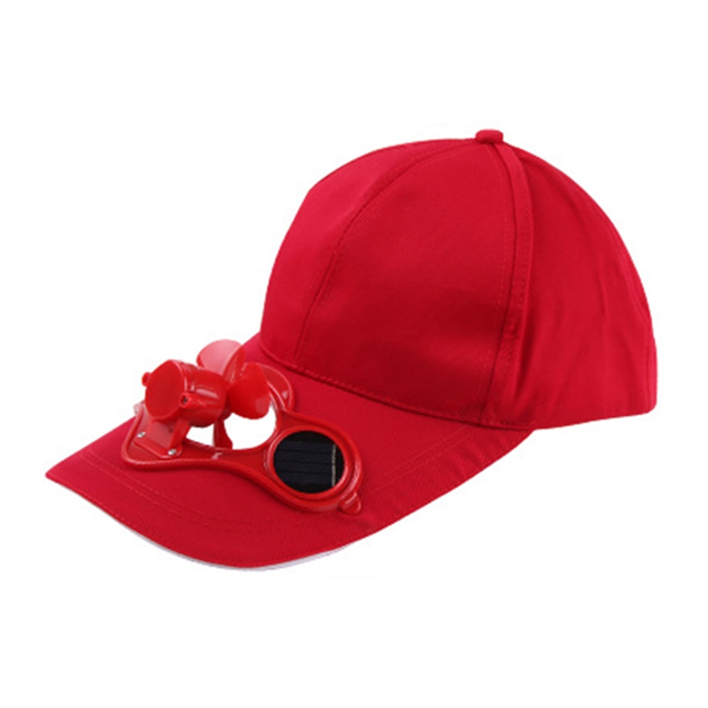 Summer Unisex Outdoor Sports Baseball Caps Hats with Solar Power Cooling Fan: Red