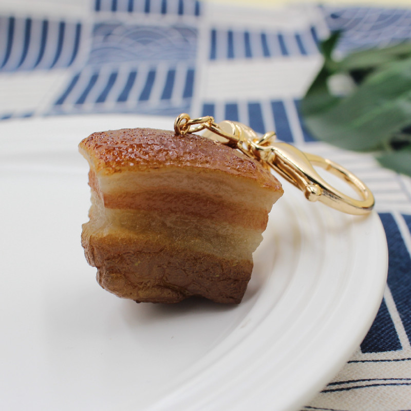 Simulated Food Pendant PVC Braised Pork Belly Model Keychains Car Key ChainPhone Pendant Keyrings Decoration