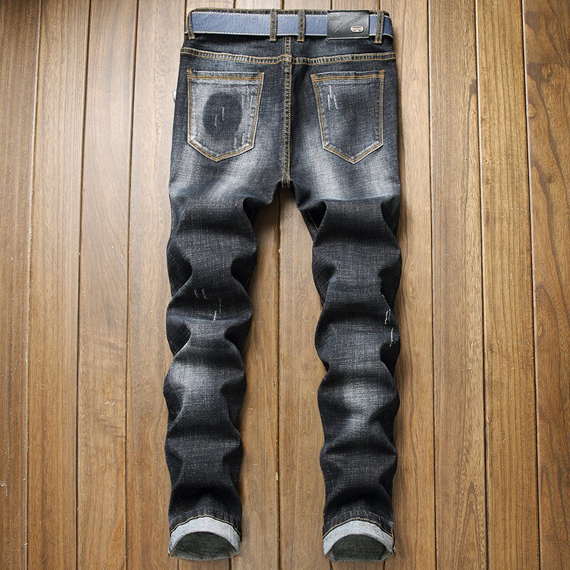 Mannen Zwart En Grijs Gescheurde Jeans Lente Mode Regular Fit Stretch Jeans Mannelijke Broek