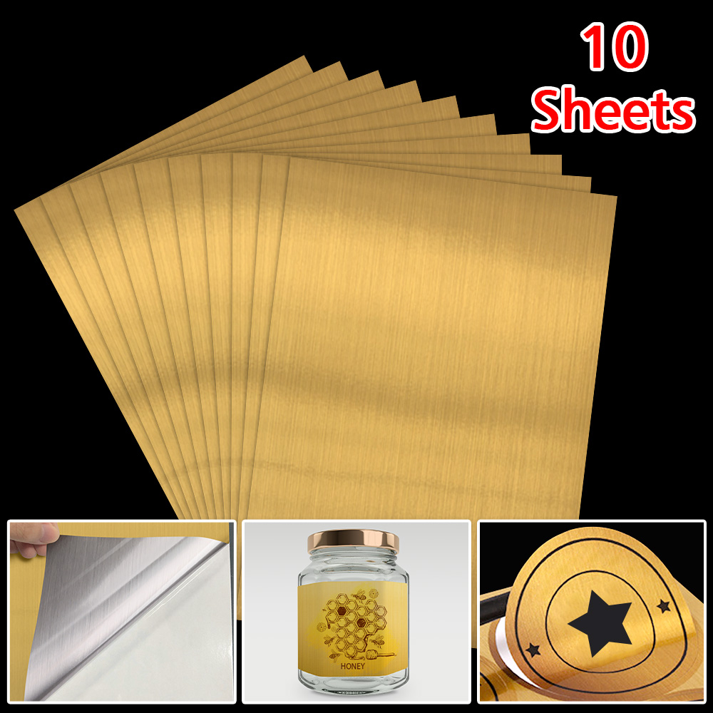 10/20/30/40/50/100 Sheets Transparant Printable Vinyl Sticker Papier A4 Waterdichte Zelfklevende kopieerpapier Voor Inkjet Printer: 10-Brushed Gold