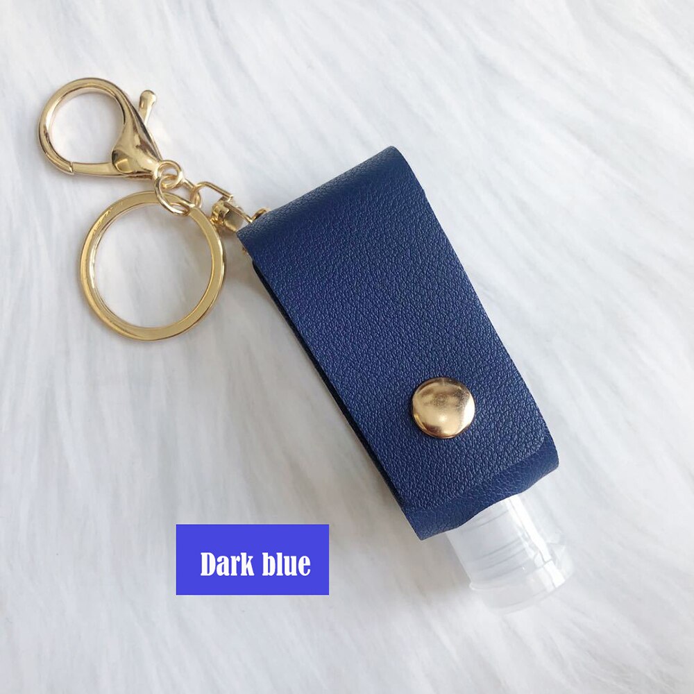 Disinfect Hand Sanitizer Leather Keychain Holder Travel Bottle Refillable Containers 30ml Reusable Bottles With Keychain Carrier: Dark blue
