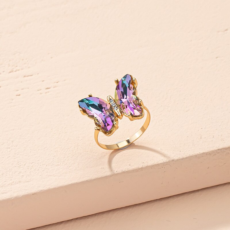 Butterfly Mood Ring Gradient Color Crystal Temperature Ring Jewelry for Women Kids Birthday Gold Butterfly Rings: R705