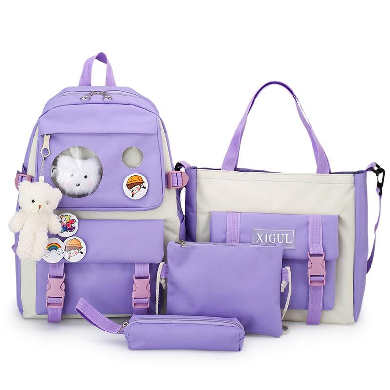 Kawaii Vrouwen Rugzak 4 Stuks Set Schooltassen Voor Meisjes Casual Klassieke Unisex Grote Laptop Leuke Casual Rugzakken mode: Purple