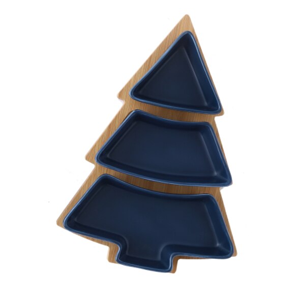 Christmas Tree Snack Plate Ceramic Dessert Special Dishes Tableware Fruit Plates 3 Grids With Wooden Pallet Candy Dish: Grey
