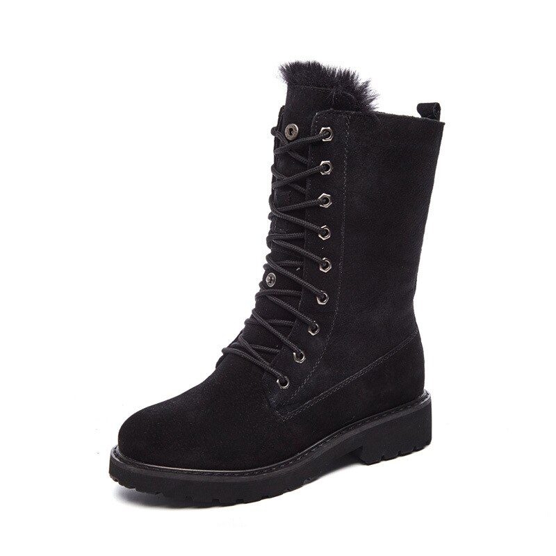 Centenaire bottes à talons carrés pour femmes bout rond femmes chaussures bas (1cm-3cm) chaussures d'hiver femmes à lacets bottes à fourrure: Black / 40