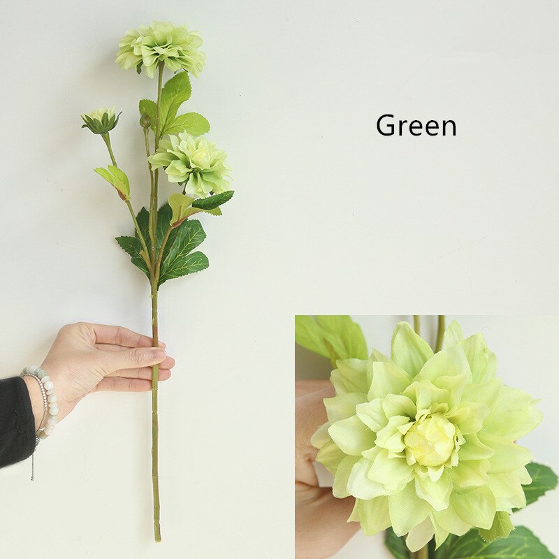 Dahlia kunstige blomsterproducent hjem juledekoration diy bryllup hånd blomst vej bly blomst væg materiale planter gren: Grøn