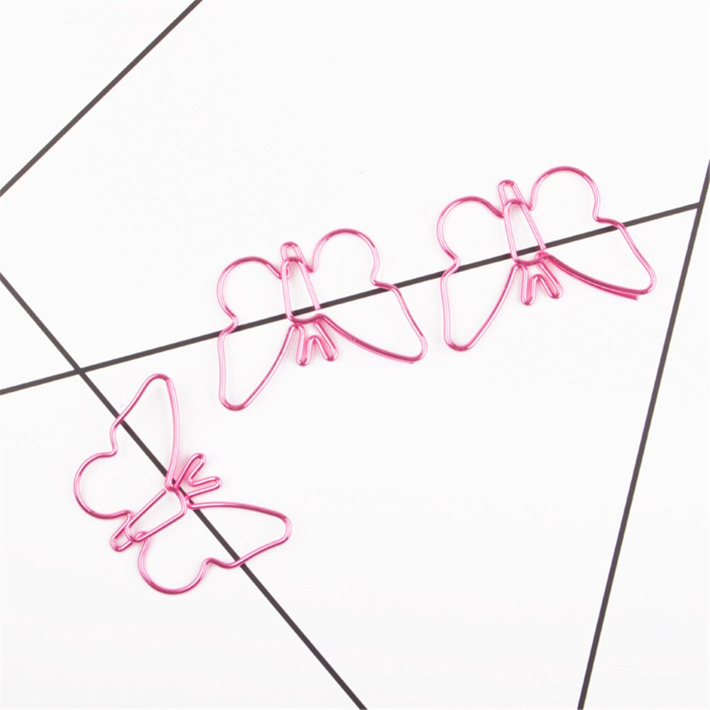 Pinzas de papel de Metal con forma de mariposa rosa, bonitos Clips de papelería Kawaii, 18 Uds.