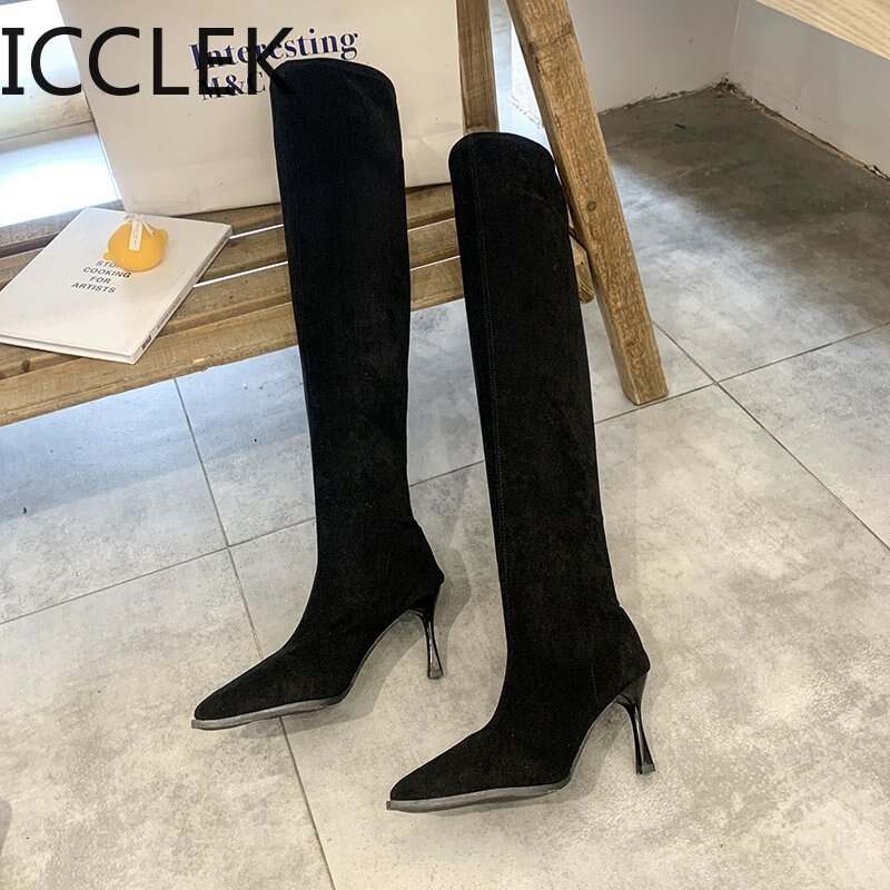 Bottes au dessus du genou en tissu extensible pour femme, chaussures longues, cuisses hautes, Sexy, hiver,