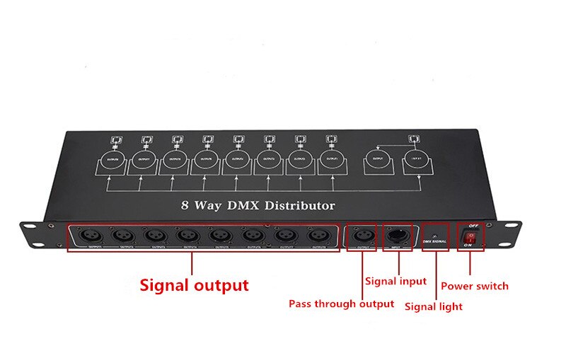 Fast 8CH DMX Splitter DMX512 Light Stage Lights Signal Amplifier Splitter 8 way DMX Distributor