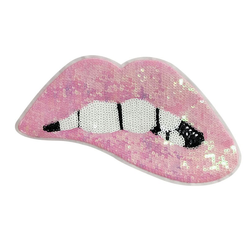 Personality Big Sexy Lips Sequin Patch Iron on Patches for Clothing Heat Transfer for T-shirt Badges Applications DIY Appliques: Pink