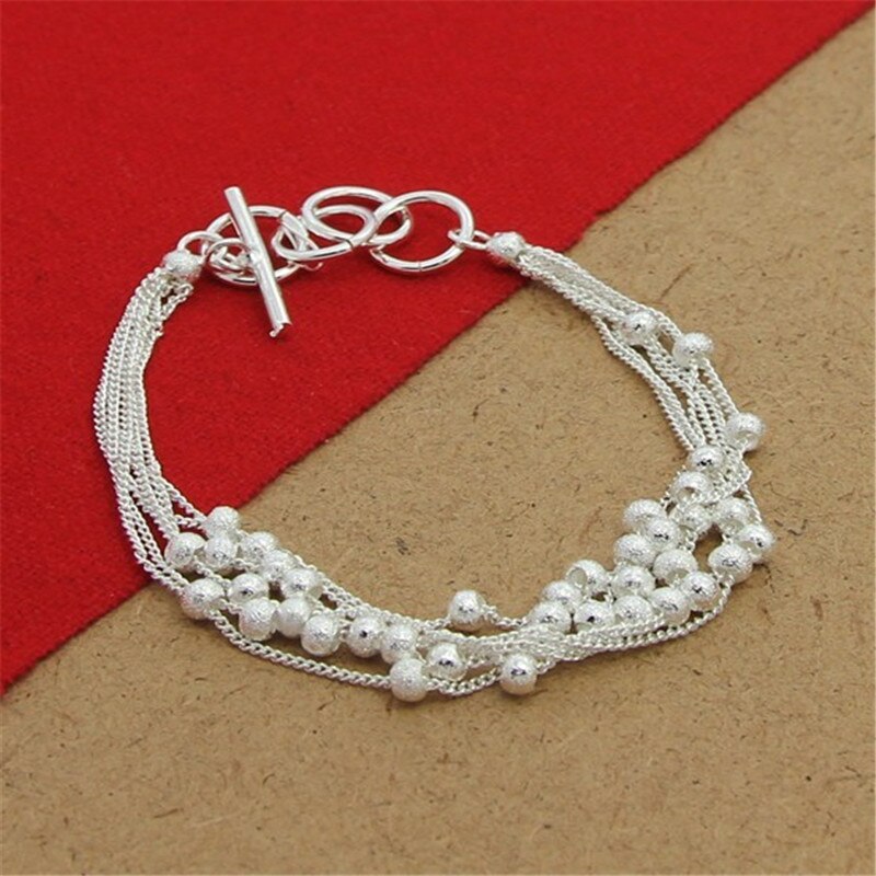 Pulseira de prata esterlina 925, de alta qualidade, seis fios, contas de areia, pulseira de prata para mulheres, festa, berloque, presente, joia