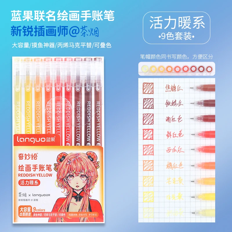 Marcadores de colores kawaii para estudiantes, bolígrafos de pintura estética, bonitos suministros de papelería de oficina, bolígrafo de gel: Rojo