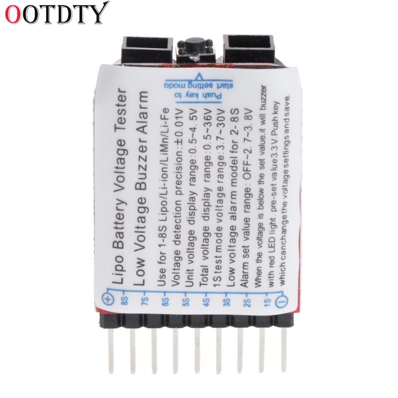 1-8S Lipo/Li-ion/Fe RC Boat Battery 2 In 1 Tester LED Low Voltage Buzzer Alarm
