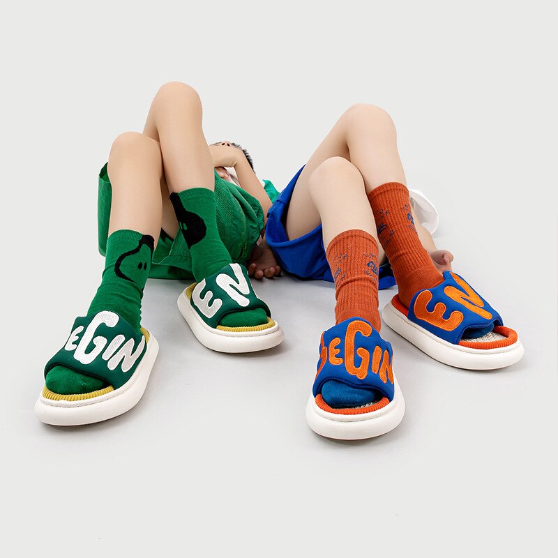 Zapatillas de algodón transpirables para niños y niñas, zapatos divertidos de interior, para el hogar, para primavera