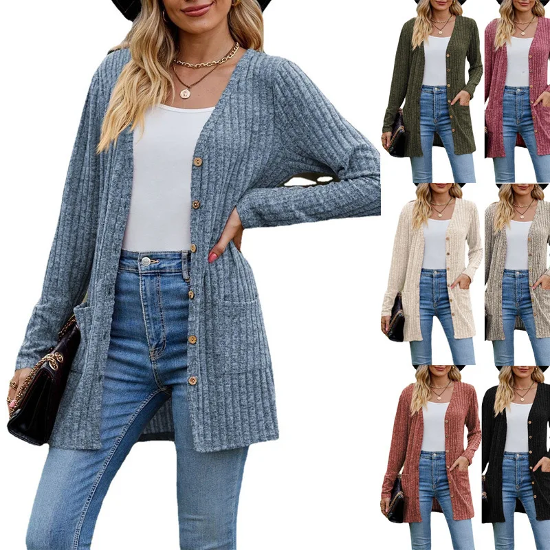 Cardigan Lungo Con Cappuccio Per Donna - Maglione Giacca In Maglia Con Bottoni, Autunno Inverno, Colore Beige