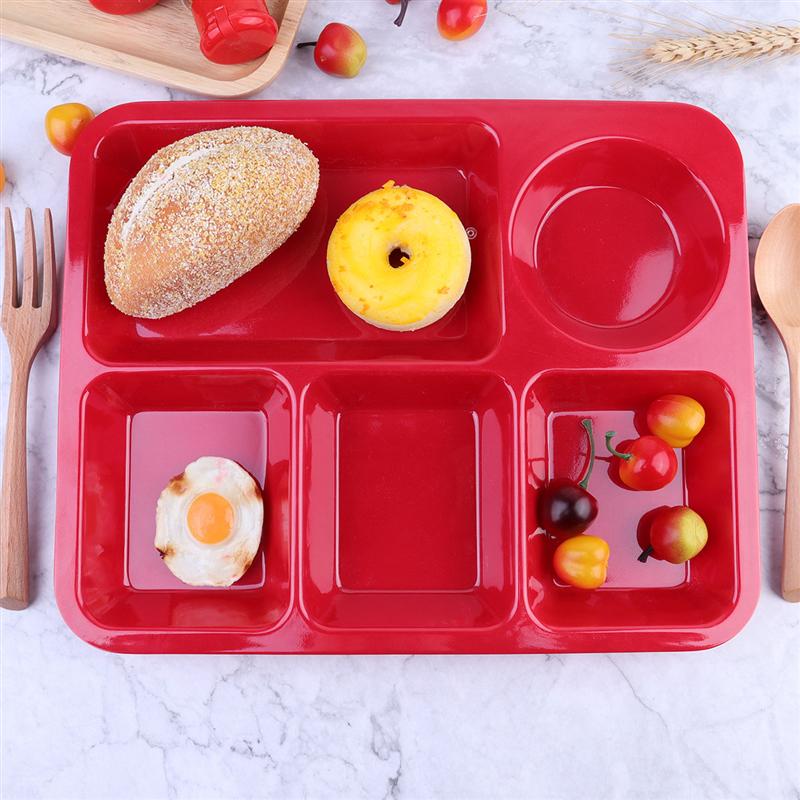 Plateau à dîner divisé en plastique 5 Sections, grille assiette à déjeuner, conteneur pour la vaisselle de la cantine scolaire