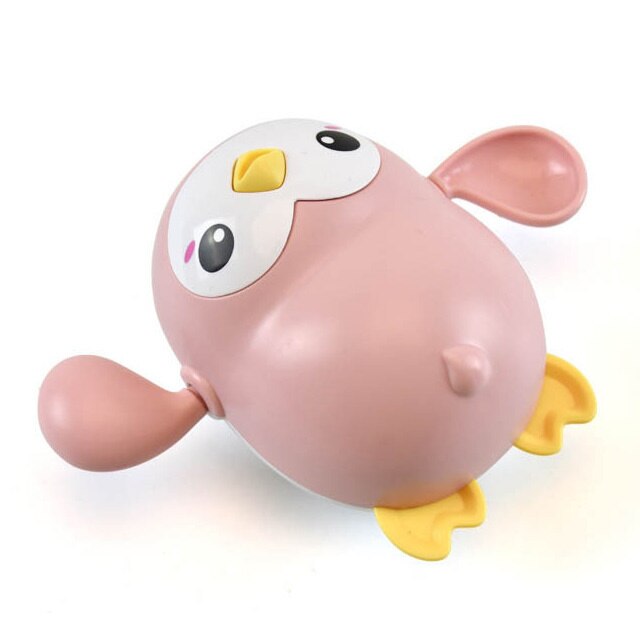 Baby Cute Animals Bath Toy Swimming Pool Water Play Bathing Ducks Crab Frog Classic Chain Clockwork Water Toys For Kids: Pink Penguin