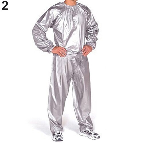 Unisex Sauna Suit PVC Fitness Weight Loss Sweating Sauna Suit Exercise Gym Pullover Sports Suit Calories Burner: Silver XL