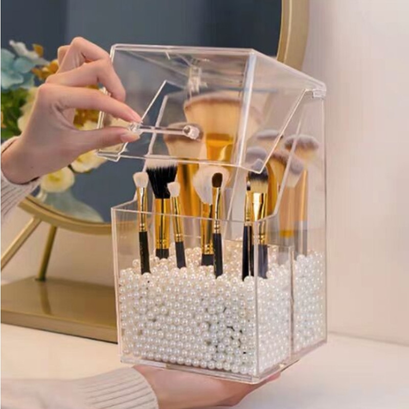 Large Makeup Brush Organizer Storage Box With Lid Acrylic Brush Holder Case Clear Makeup Organizer Buy Box Send Pearls For Free